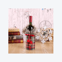 haina sticla rosu Set de decoratiuni de Craciun pentru sticle de vin, realizat din panza de sac si guler din blana, cu funda decorativa – ideal pentru cadouri de afaceri-rosu