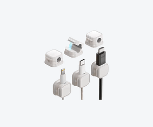 clame birou Suport magnetic pentru managementul cablurilor sub / pe birou, cu fixare adeziva (set de 3)– alb