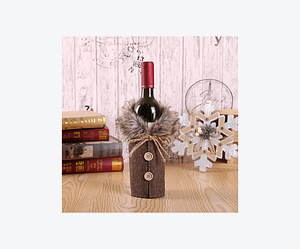 haina sticla gri Set de decoratiuni de Craciun pentru sticle de vin, realizat din panza de sac si guler din blana, cu funda decorativa – ideal pentru cadouri de afaceri-maro
