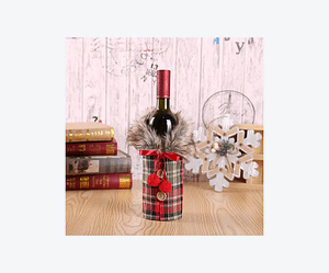 haina sticla rosu Set de decoratiuni de Craciun pentru sticle de vin, realizat din panza de sac si guler din blana, cu funda decorativa – ideal pentru cadouri de afaceri-rosu