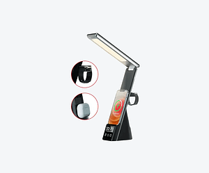lampa4 Lampa de birou cu protectie pentru ochi, incarcare wireless integrata si afisaj digital pentru ceas, alarma-fara alimentator-Neagra