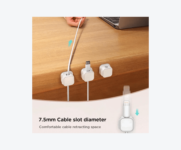 clame 4 Suport magnetic pentru managementul cablurilor sub / pe birou, cu fixare adeziva (set de 3)– alb
