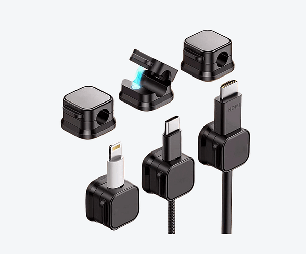 clame negre Suport magnetic pentru managementul cablurilor sub / pe birou, cu fixare adeziva (set de 3)– negru