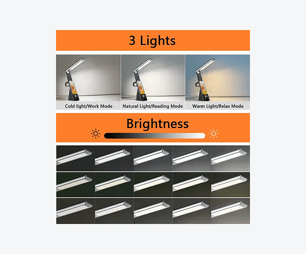 lampa e Lampa de birou cu protectie pentru ochi, incarcare wireless integrata si afisaj digital pentru ceas, alarma-fara alimentator-Neagra