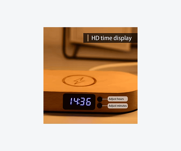 lampa wireles3 Lampa din lemn cu incarcare wireless si afisaj al orei – ideala ca veioza de noptiera-fara alimentator