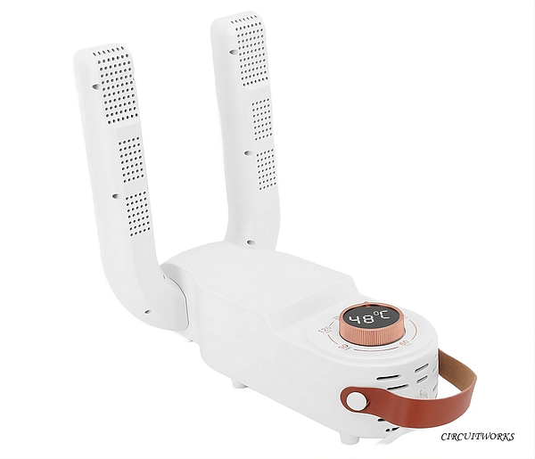 upscalemedia-transformed (2) Uscator de incaltaminte electric CIRCUITWORKS, portabil/pliabil/flexibil, timing intelligent, 150 W, 230 V, sterilizator, dezodorizant, cu agatatoare, multifunctional (pantofi, sosete, manusi), 28 x 18 x 8 cm, Alb